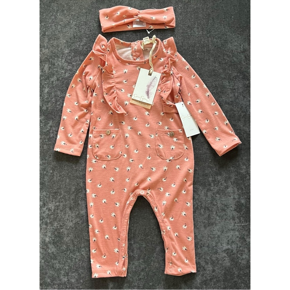 NWT Jessica Simpson Coverall and Headband Set Size 12 Months